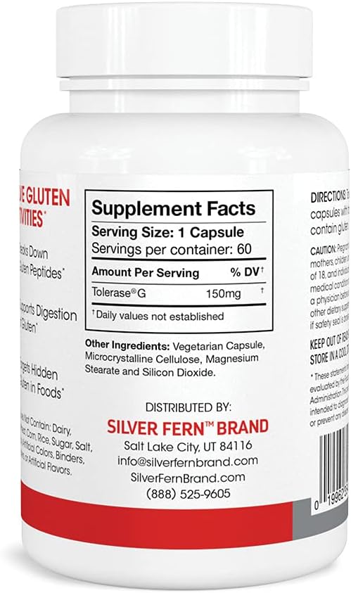 Silver Fern Gluten Comfort with Tolerase G - 60 Capsules - Digestive Enzyme for Breaking Down Gluten Protein