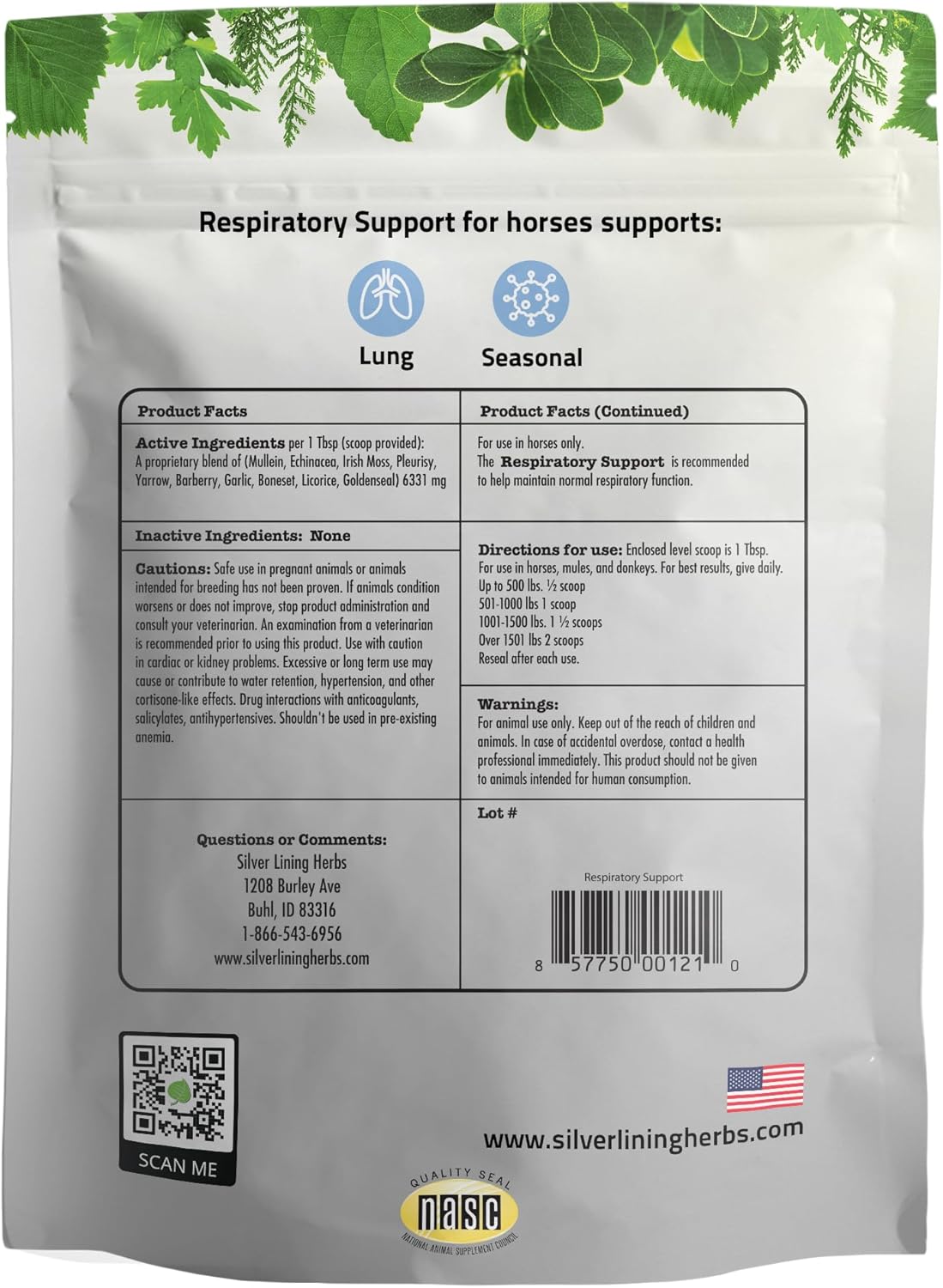 Silver Lining Herbs 22 Respiratory Support for Horses - Promotes Lung Health, Clear Airways, and Combatting Pollutants - 1 lb Bag