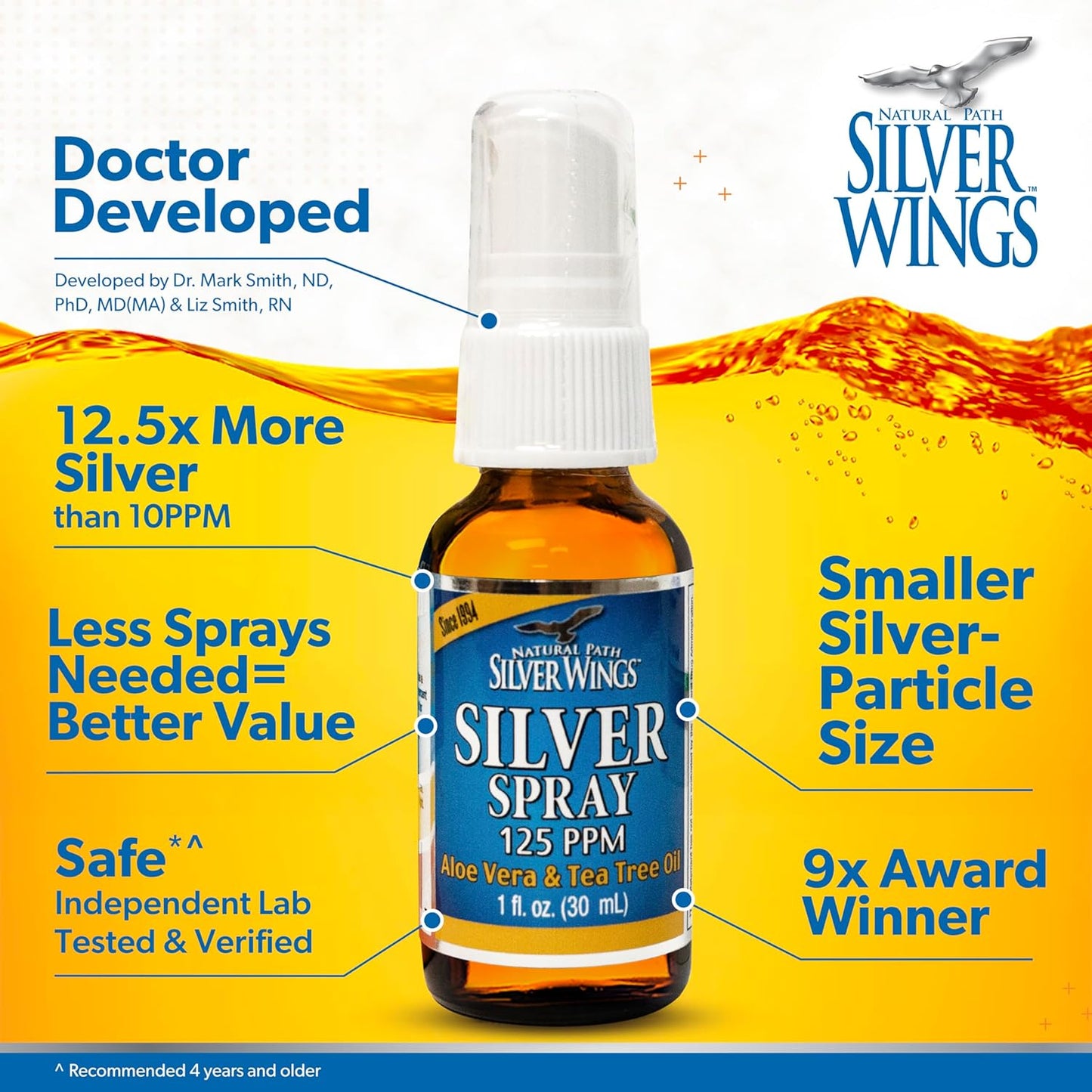 Silver Spray with Aloe Vera & Tea Tree Oil - 125ppm - 1oz by Natural Path Silver Wings