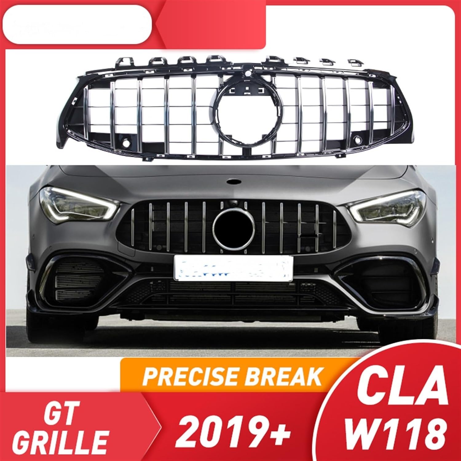 Silver SYLALE Auto Body Accessory GT Grate for CLA Class W118 GTR GT R ABS 2019+ with Camera
