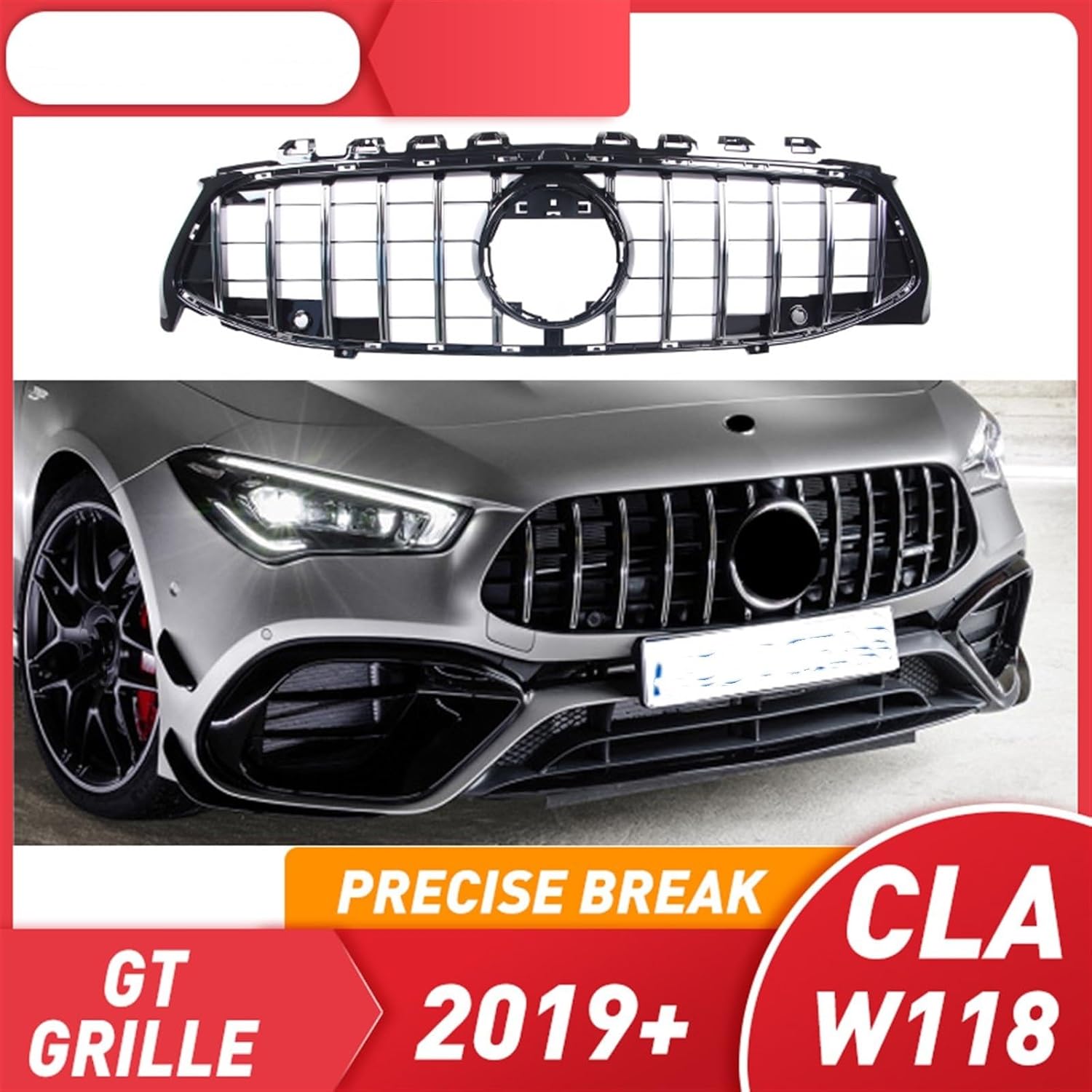 Silver SYLALE Auto Body Accessory GT Grate for CLA Class W118 GTR GT R ABS 2019+ with Camera