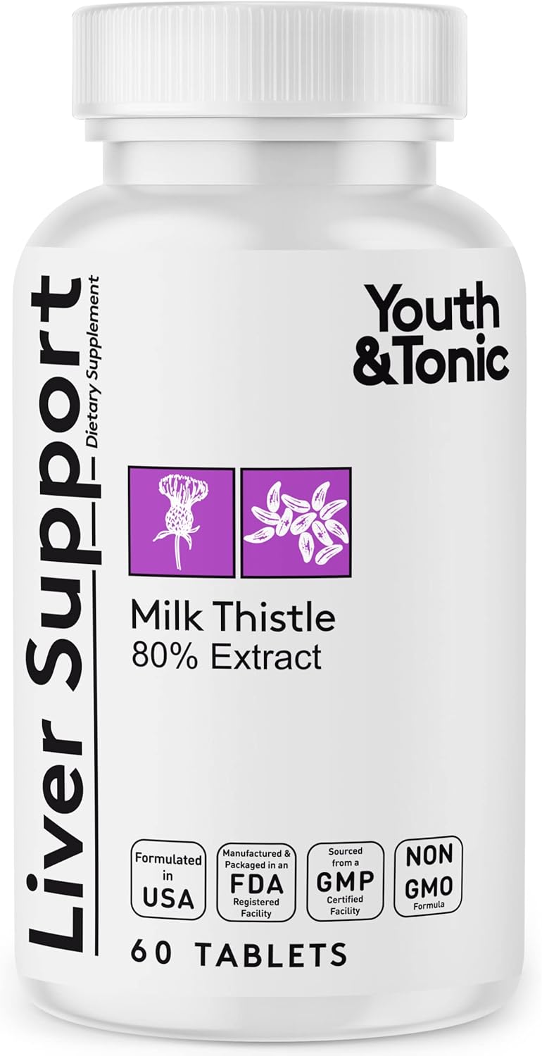 Silymarin Milk Thistle Liver Detox Cleanse Supplement for Body Health - Non-GMO Herbal Vitamins - 60 Capsules