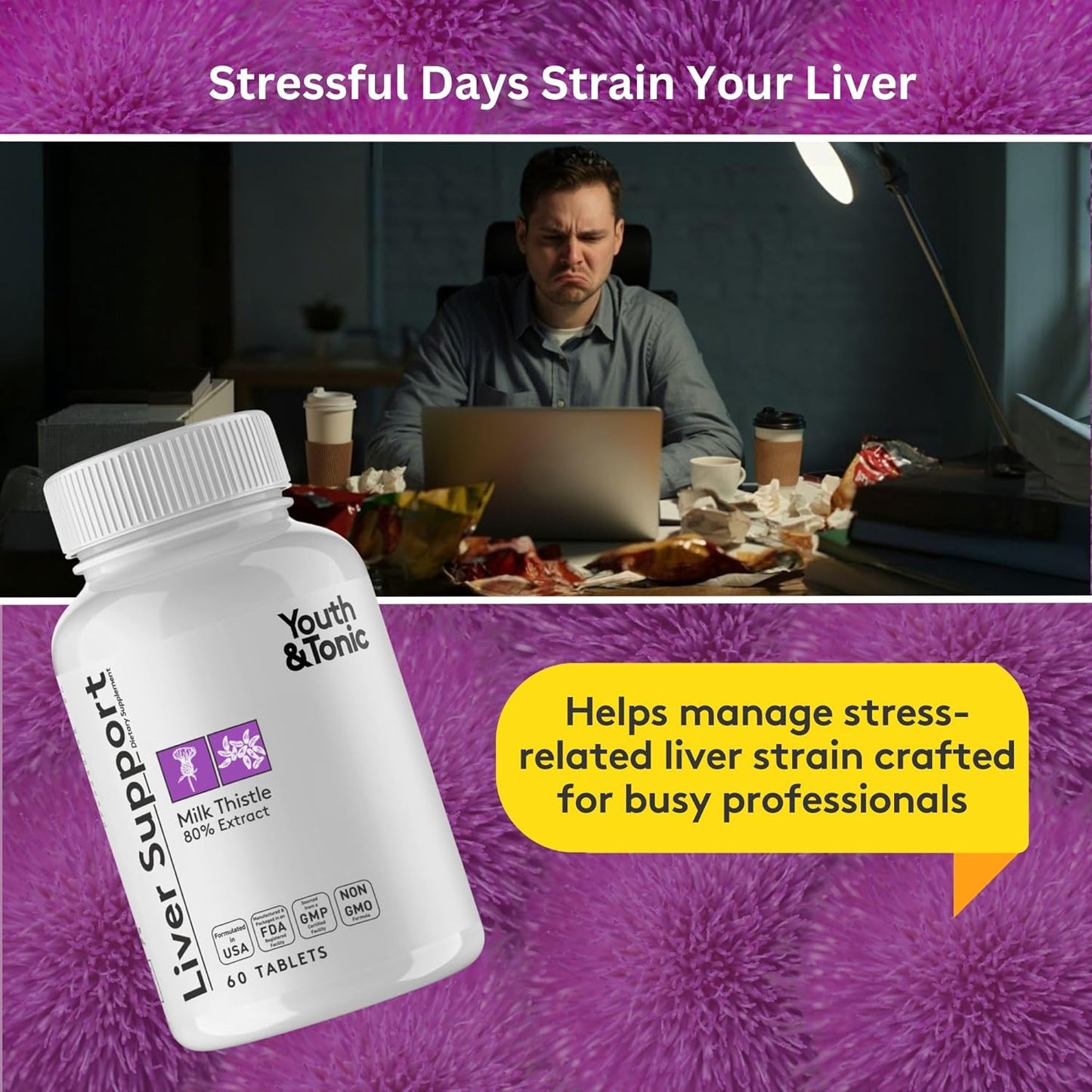 Silymarin Milk Thistle Liver Detox Cleanse Supplement for Body Health - Non-GMO Herbal Vitamins - 60 Capsules