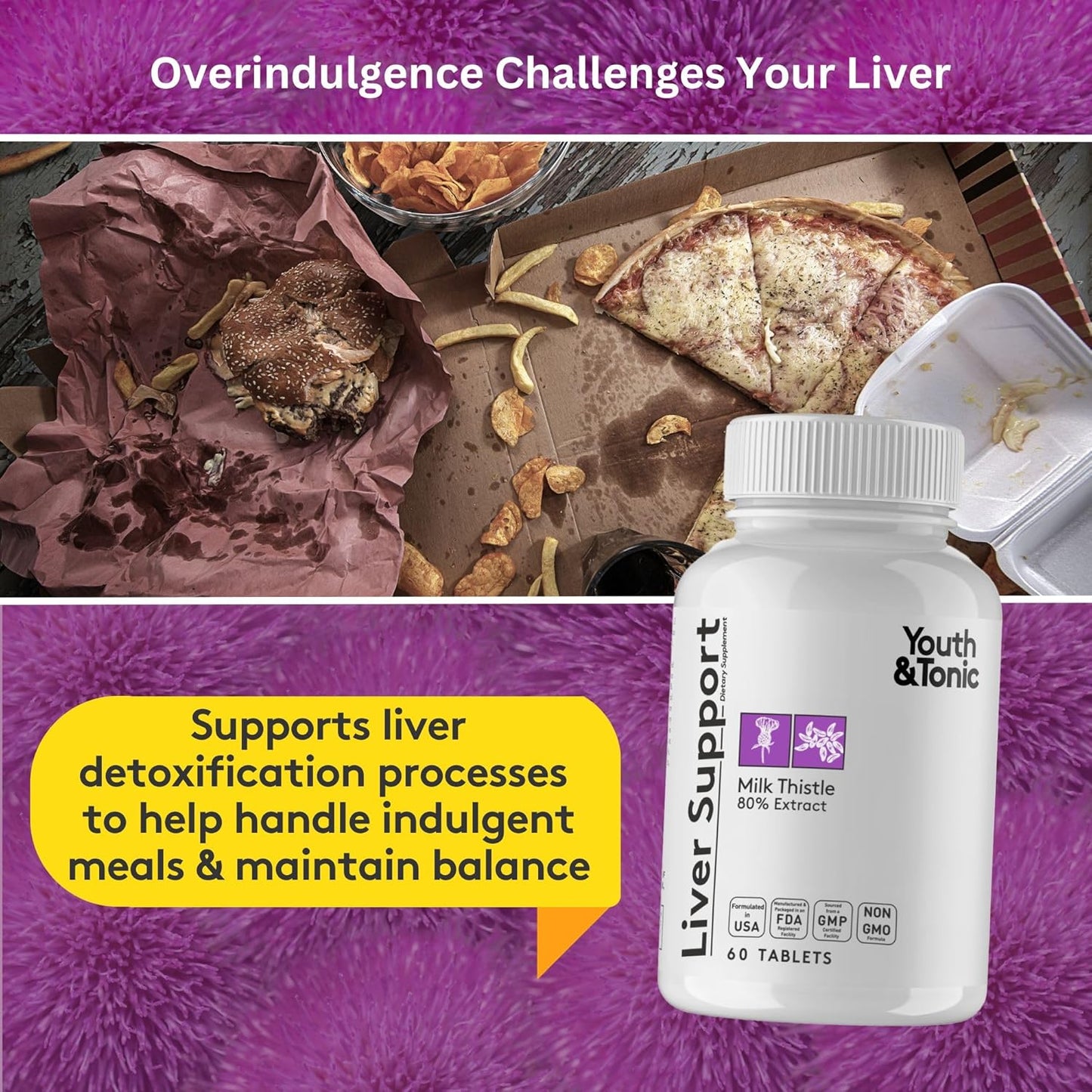 Silymarin Milk Thistle Liver Detox Cleanse Supplement for Body Health - Non-GMO Herbal Vitamins - 60 Capsules