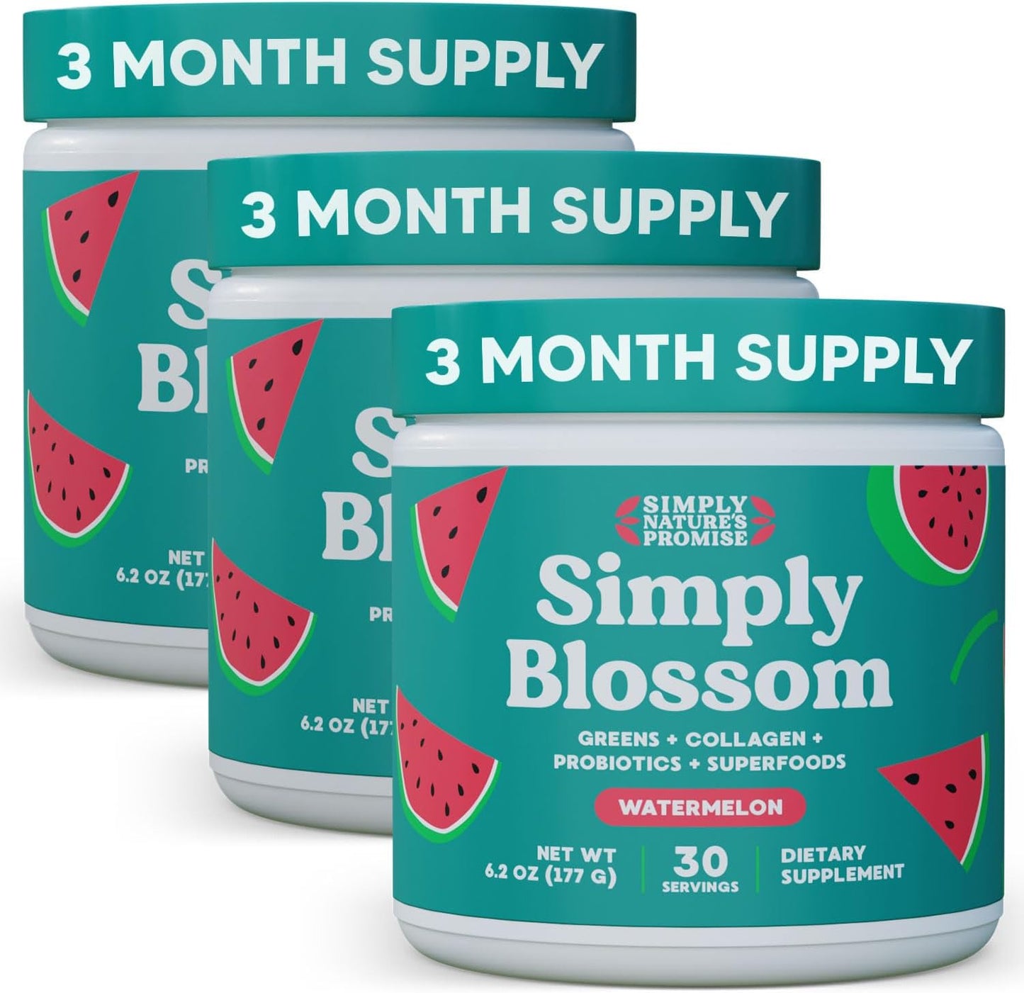 Simply Nature's Promise Daily Greens & Superfood Powder with Collagen, Probiotics - Women's Digestive Health & Bloating Relief - Watermelon - 3 Month Supply