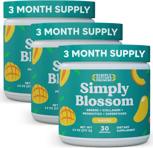 Simply Nature's Promise Women's Daily Greens & Superfood Powder with Collagen & Probiotics - 3 Month Supply, Mango Flavor for Digestive Health & Bloating Relief