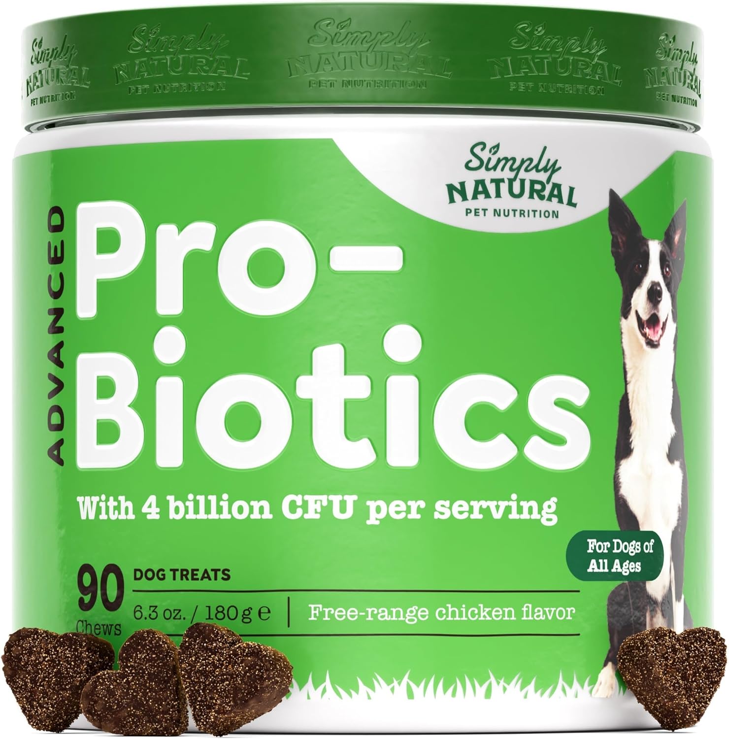 SimplyNatural Probiotic Chews for Dogs - Natural Pet Food with 4 Billion CFUs, Digestive Enzymes, Prevent Diarrhea, Promote Healthy Gut, 90 Dog Probiotics