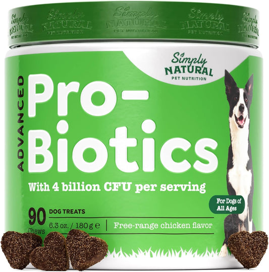 SimplyNatural Probiotic Chews for Dogs - Natural Pet Food with 4 Billion CFUs, Digestive Enzymes, Prevent Diarrhea, Promote Healthy Gut, 90 Dog Probiotics