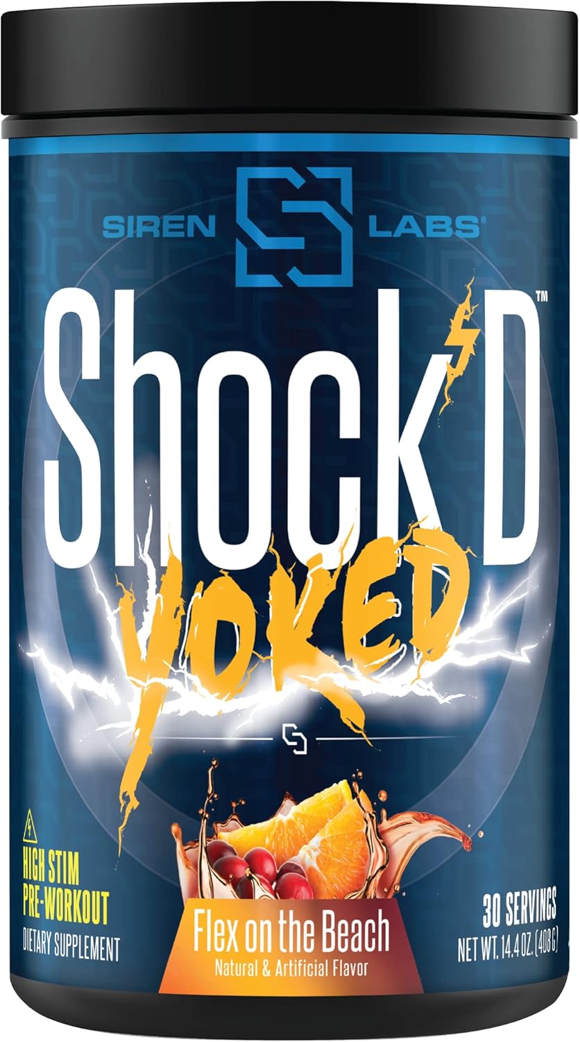 Siren Labs Shock’D Yoked High Stim Pre-Workout - High Energy & Muscle Pumps - Nitric Oxide Booster - Flex on The Beach - 30 Servings