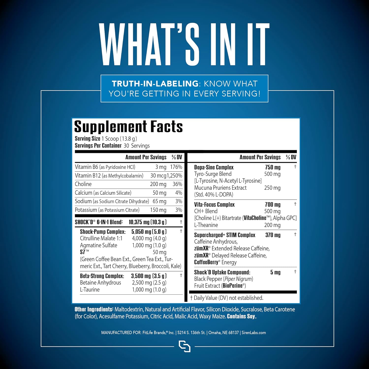 Siren Labs Shock’D Yoked High Stim Pre-Workout - High Energy & Muscle Pumps - Nitric Oxide Booster - Flex on The Beach - 30 Servings