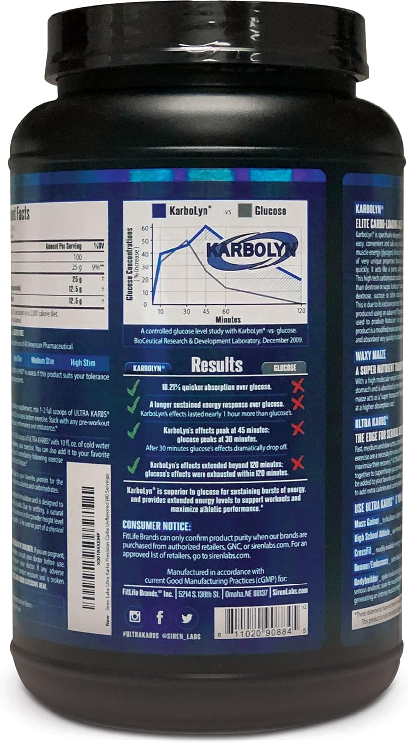 SIRENLABS Ultra Karbs Mass Gainer with KarboLyn - Healthy Carb Loading for Men - Faster Recovery and More Energy - Post-Workout Muscle Builder (40 Servings)