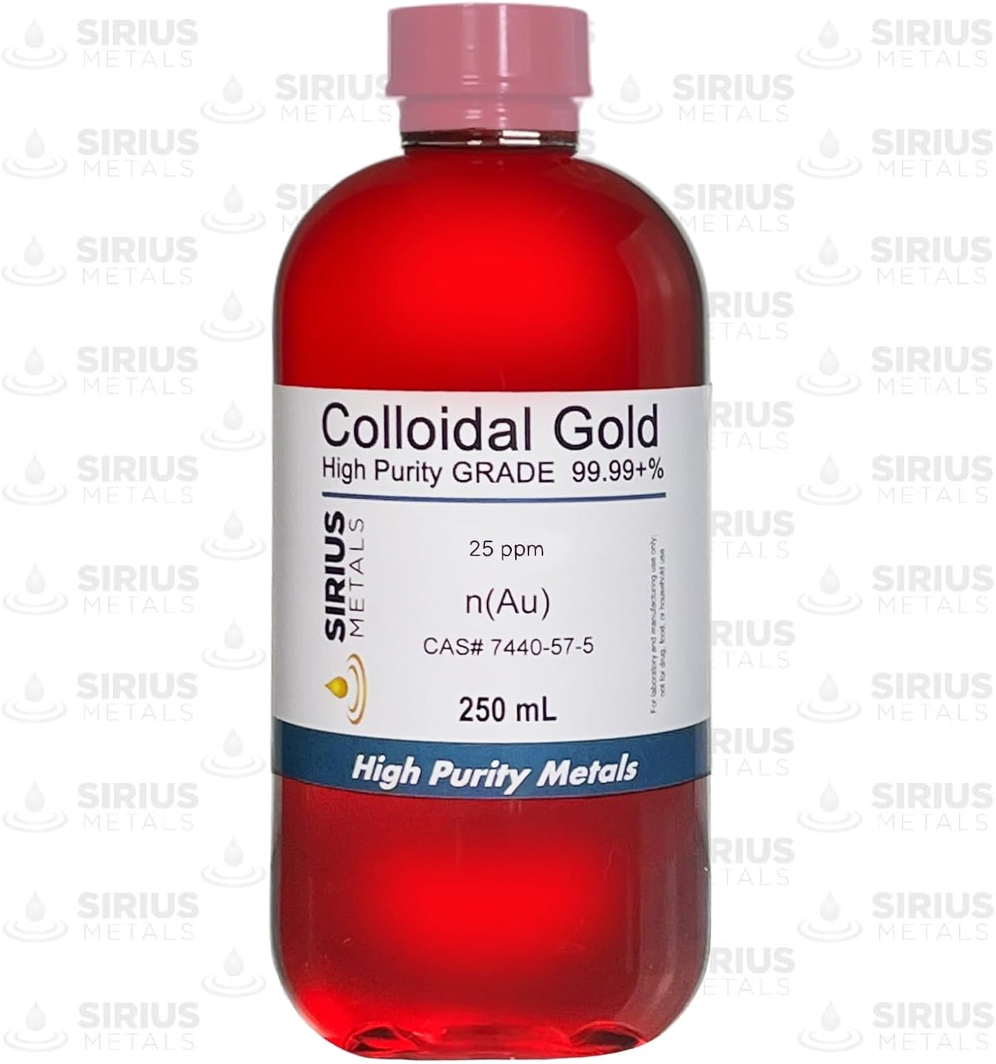 Sirius Metals 25 ppm True Colloidal Gold with 99.99%+ Purity - 250 mL (8.45 Fl Oz) - BPA-Free Bottle - USA Made