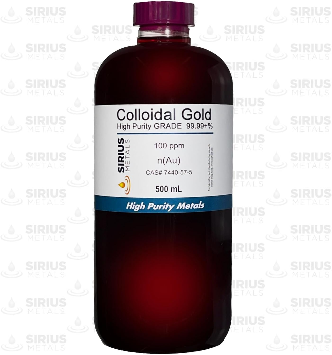 Sirius Metals True Colloidal Gold 100 ppm 99.99% Purity 500 mL Made in USA Clear BPA-Free Bottle