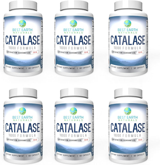 Six Pack of Catalase 10,000 Formula Enzyme Supplement with Saw Palmetto, Biotin, Fo-Ti, PABA - Hair Supplements for Strong Hair - 360 Capsules (180-day Supply) - Best Earth Naturals