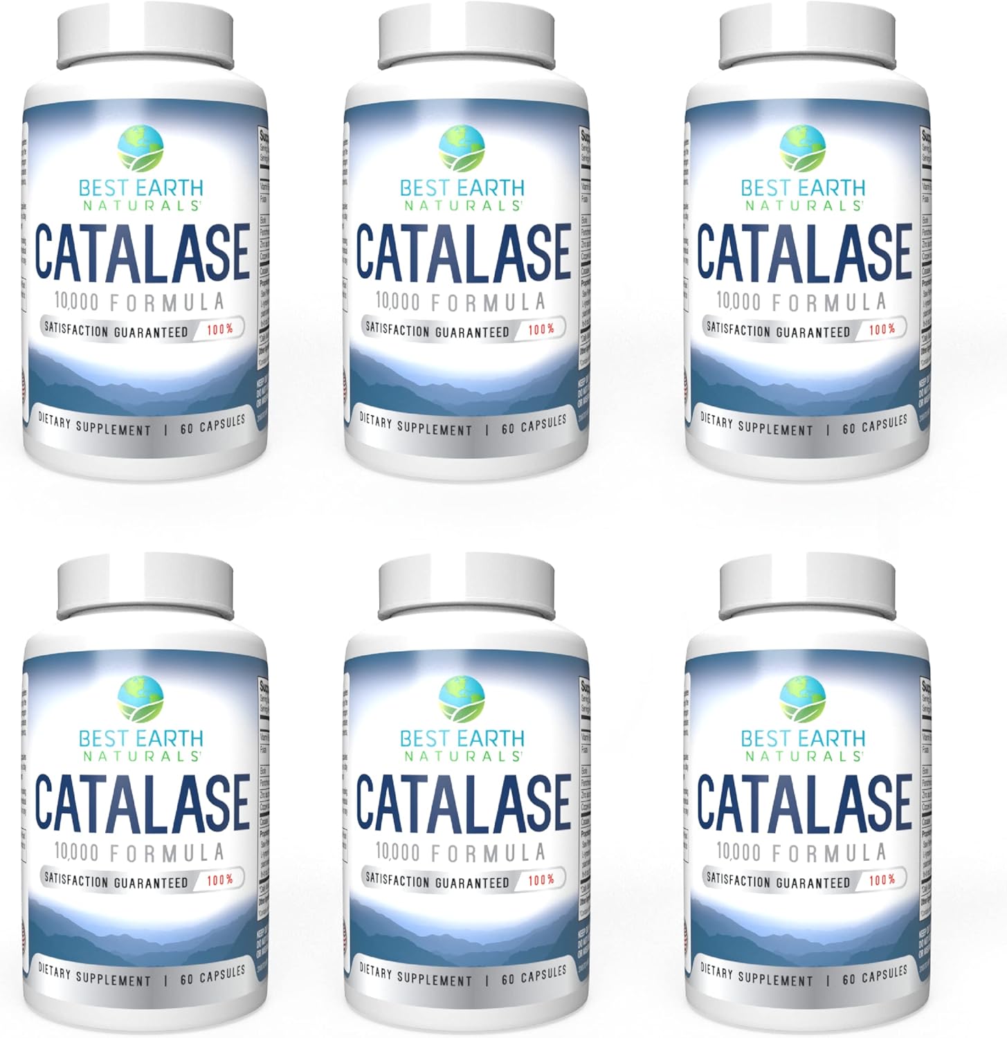 Six Pack of Catalase 10,000 Formula Enzyme Supplement with Saw Palmetto, Biotin, Fo-Ti, PABA - Hair Supplements for Strong Hair - 360 Capsules (180-day Supply) - Best Earth Naturals