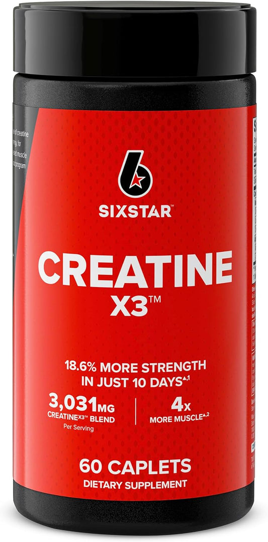 Six Star Creatine Capsules x3 (60 Caplets) - Muscle Strength Support for Men & Women - Pre & Post Workout Supplement for Recovery & Building - 20 Servings