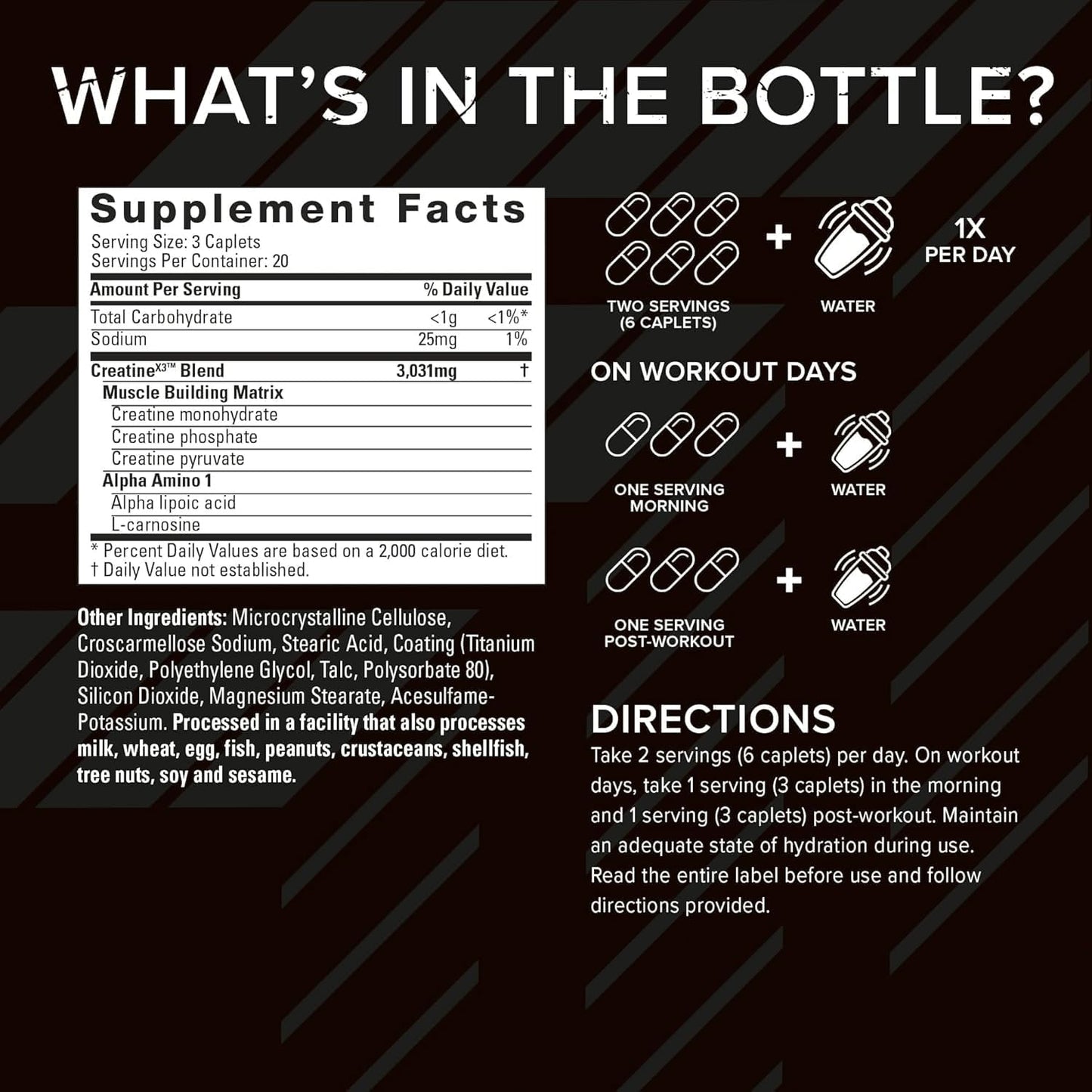 Six Star Creatine Capsules x3 (60 Caplets) - Muscle Strength Support for Men & Women - Pre & Post Workout Supplement for Recovery & Building - 20 Servings