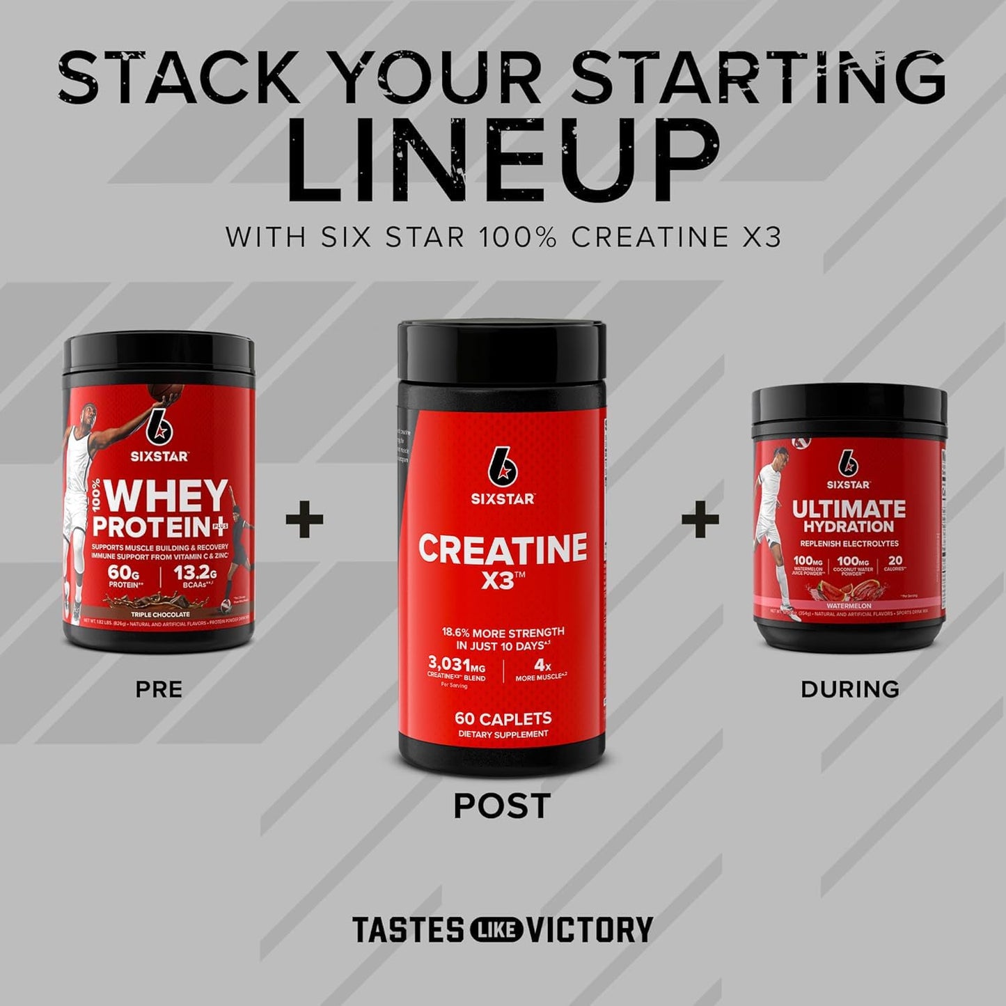 Six Star Creatine Capsules x3 (60 Caplets) - Muscle Strength Support for Men & Women - Pre & Post Workout Supplement for Recovery & Building - 20 Servings