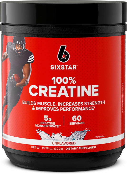 Six Star Unflavored Micronized Creatine Monohydrate Powder - 100% Pure Supplement for Muscle Building & Strength - Ideal for Women & Men - 60 Servings for Enhanced Workout Performance
