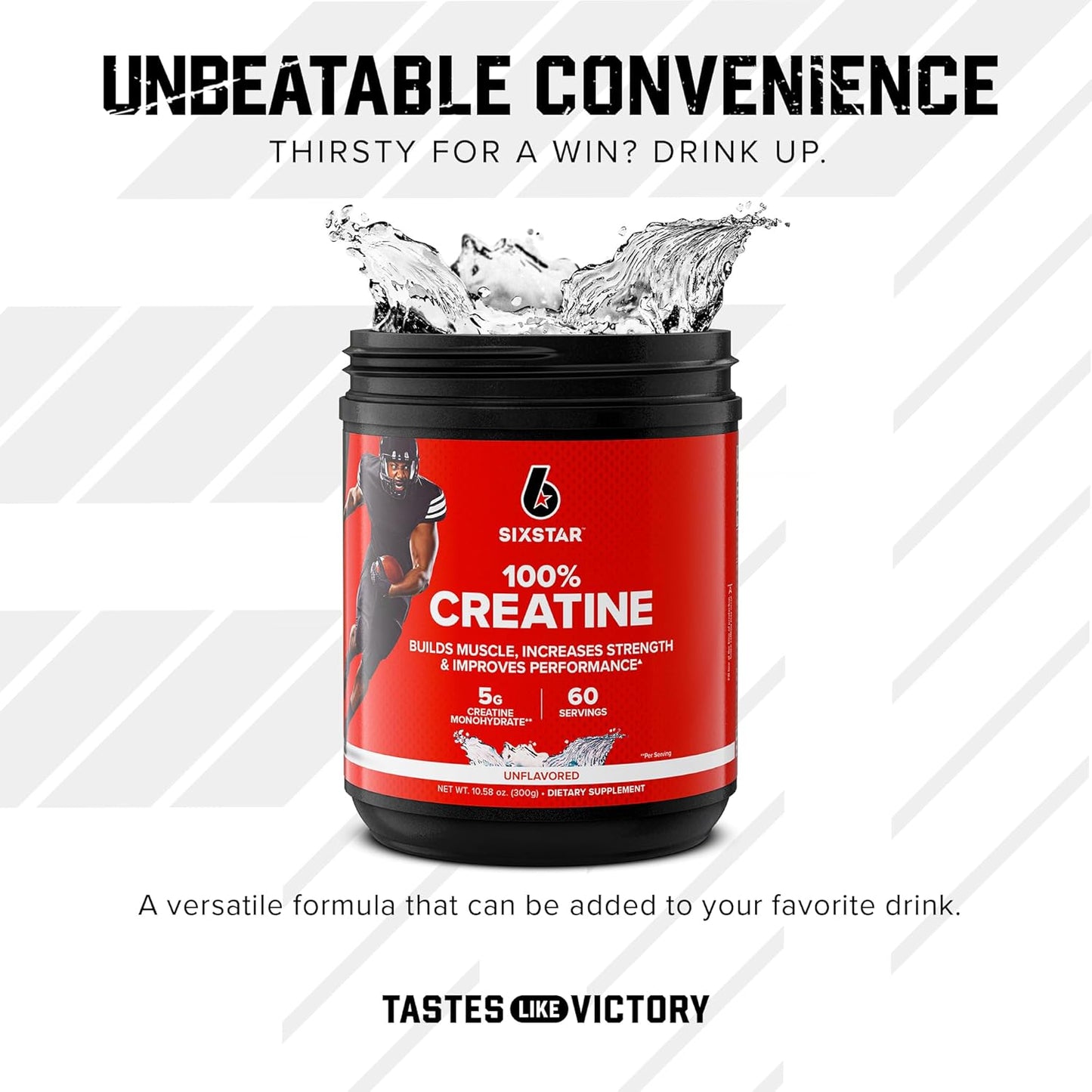 Six Star Unflavored Micronized Creatine Monohydrate Powder - 100% Pure Supplement for Muscle Building & Strength - Ideal for Women & Men - 60 Servings for Enhanced Workout Performance