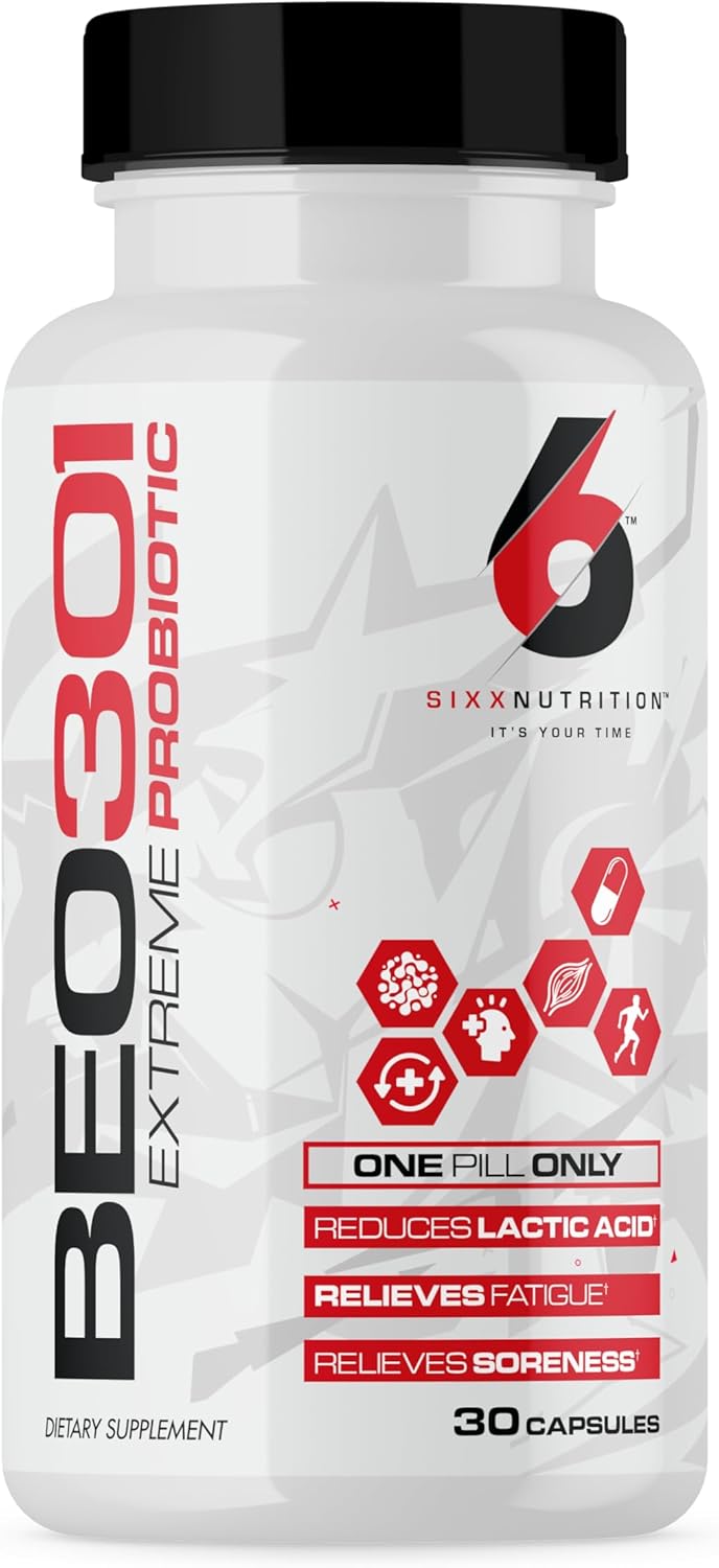 Sixx Nutrition Extreme Probiotics BE0301 - 15 Billion CFU 10 Strains for Digestive & Gut Health - Reduces Fatigue, Soreness, Lactic Acid - Boosts Liver & Muscle Glycogen