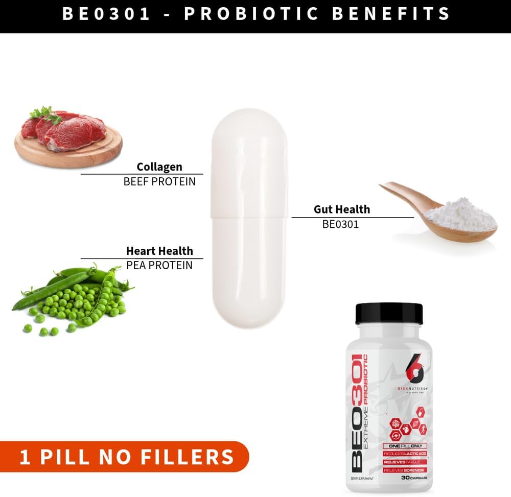 Sixx Nutrition Extreme Probiotics BE0301 - 15 Billion CFU 10 Strains for Digestive & Gut Health - Reduces Fatigue, Soreness, Lactic Acid - Boosts Liver & Muscle Glycogen