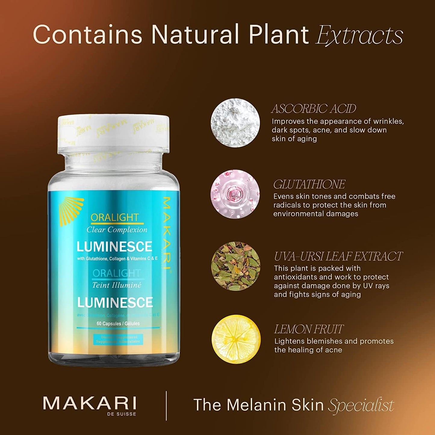 Skin Brightening Collagen Capsules with Glutathione and Lemon - 60 Capsules | Vitamins C and E for Women | Fades Dark Spots, Acne, Wrinkles