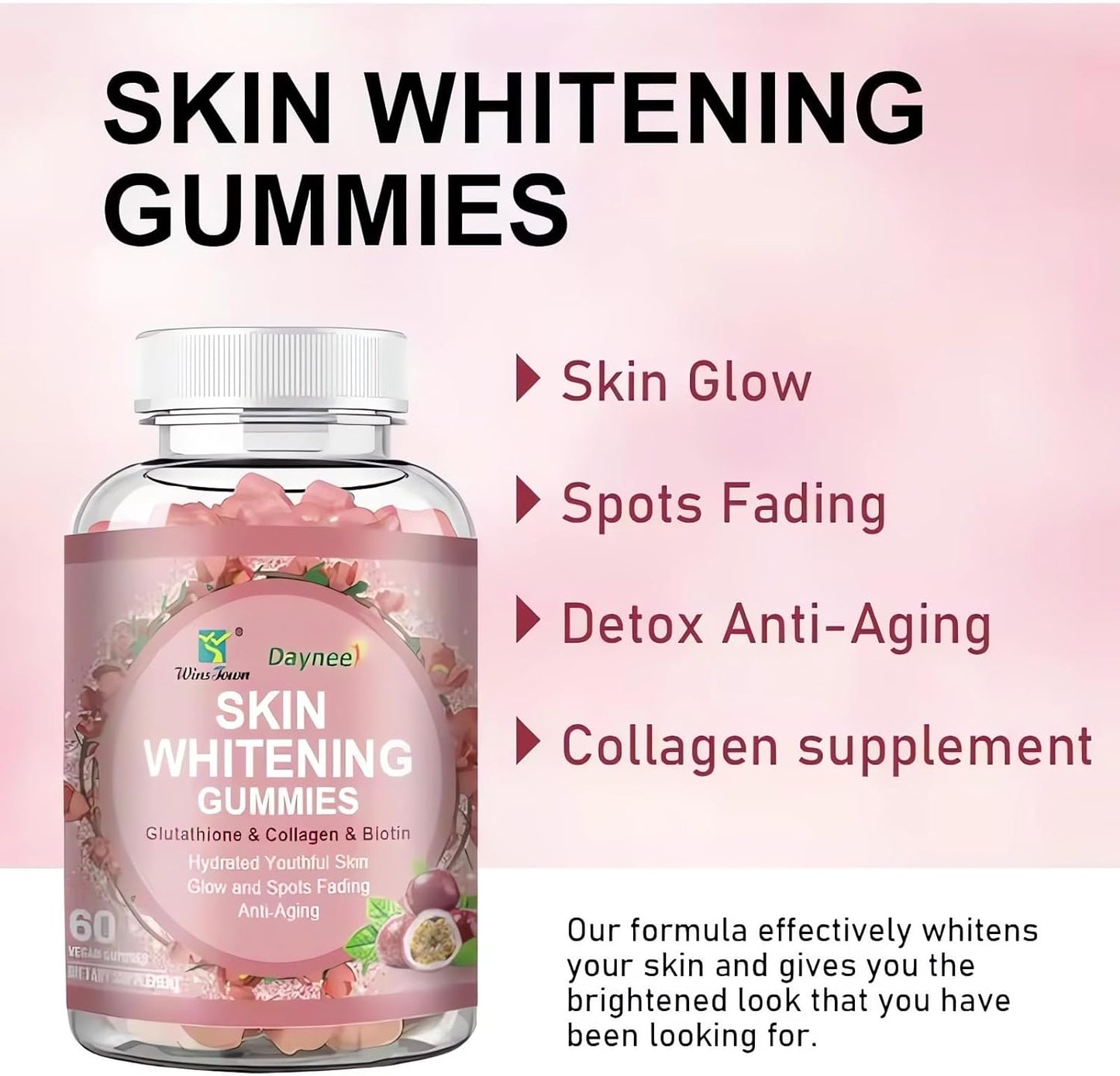 Skin Brightening Gummies with Glutathione, Collagen, and Bioth for Hydrated Youthful Skin - 60 Count