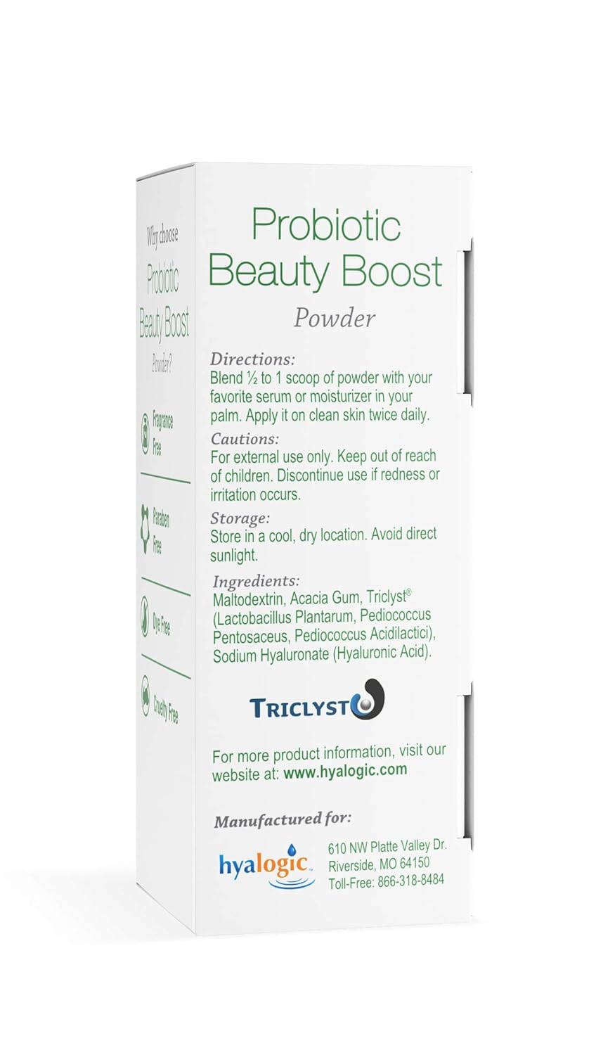 Skin Care Probiotic Powder with Hyaluronic Acid for Radiant Skin - Vegan & Gluten-Free Serum Base - 1.2 Oz