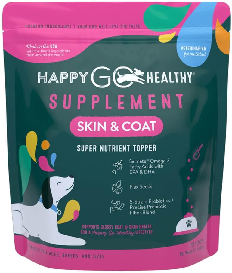Skin & Coat Probiotic Supplement for Dogs with Wild Salmon Omega 3s - Promotes Healthy Shine Inside Out - 120 Count