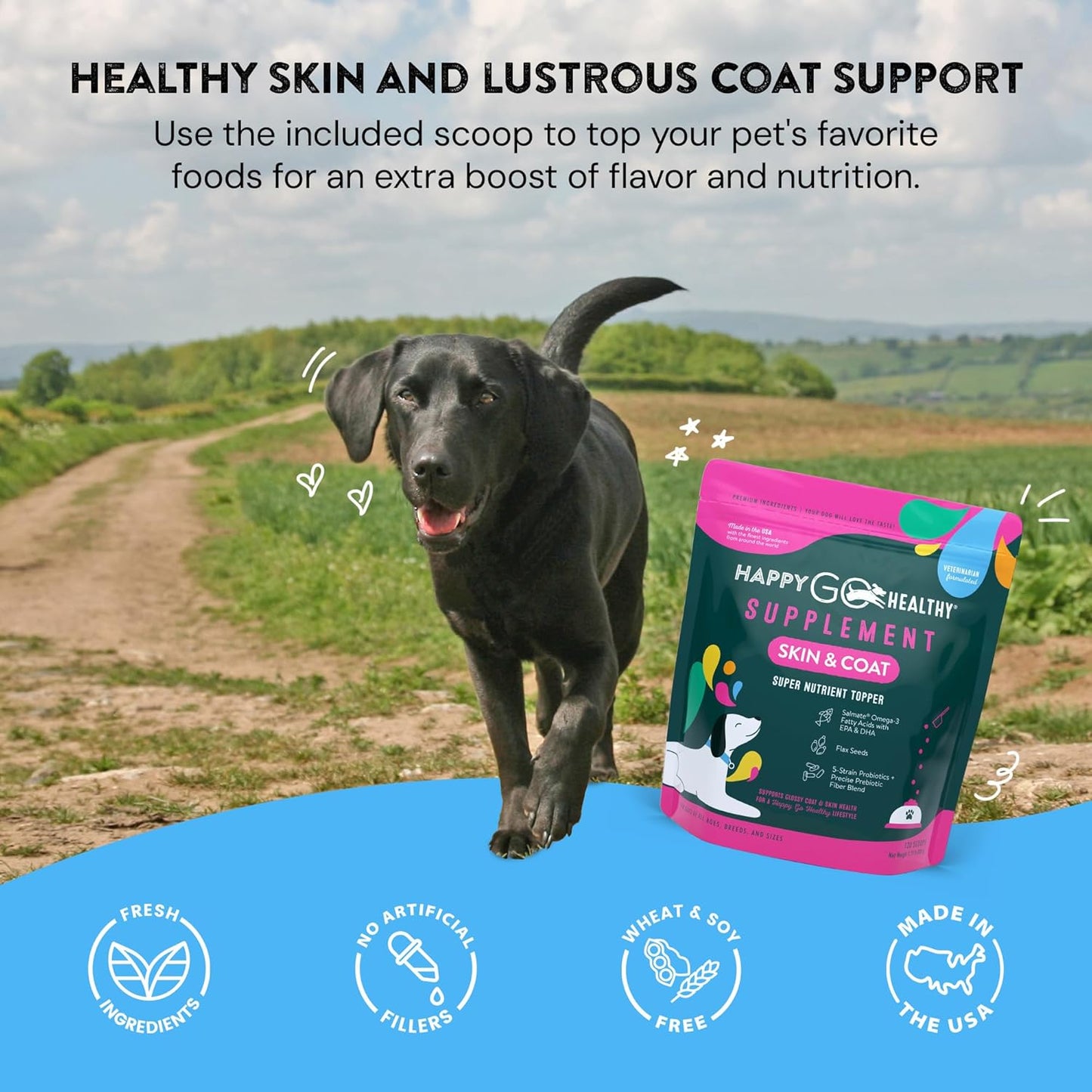 Skin & Coat Probiotic Supplement for Dogs with Wild Salmon Omega 3s - Promotes Healthy Shine Inside Out - 120 Count