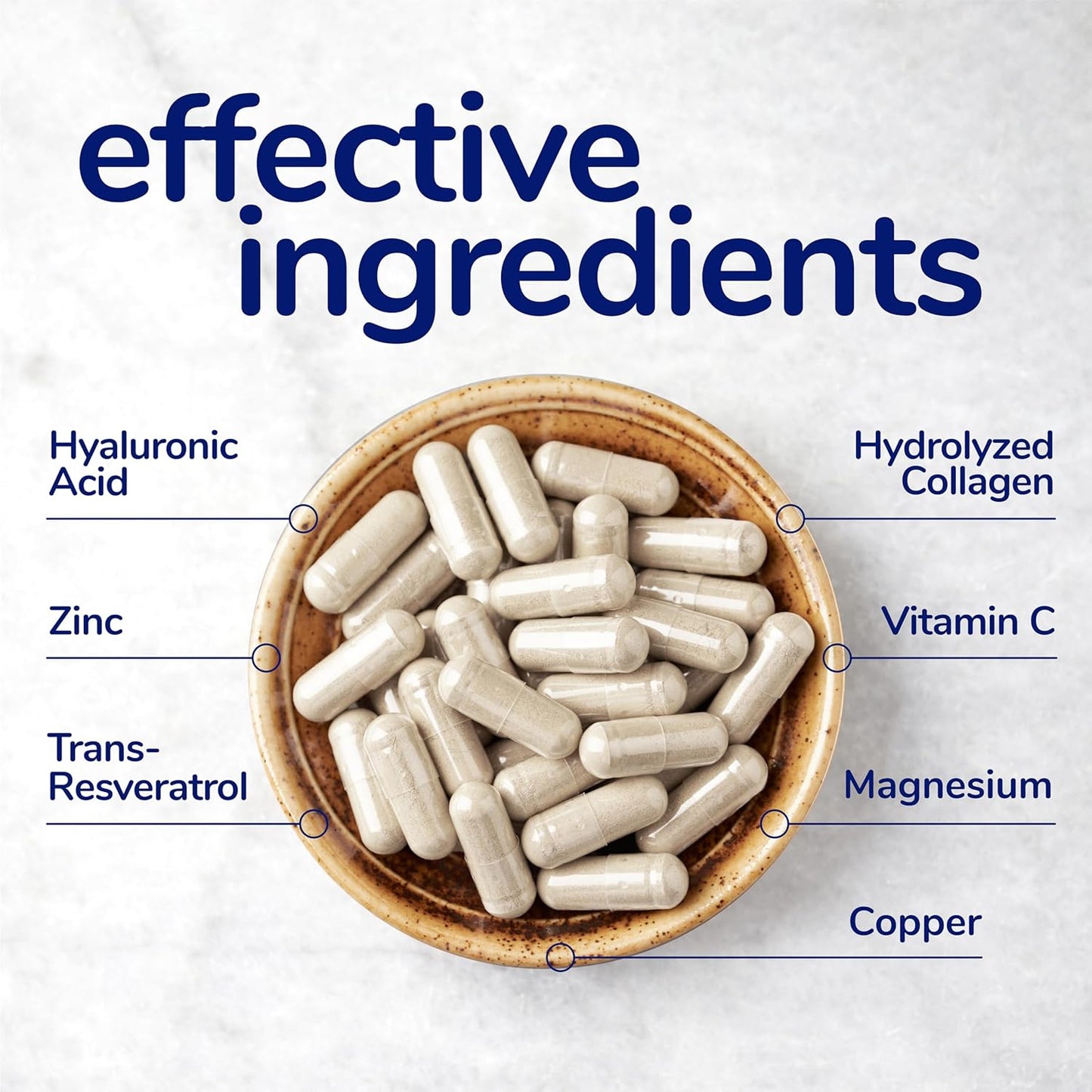 Skin Hydration Capsules with Hyaluronic Acid, Collagen, Zinc, Magnesium, Vitamin C - 60 Count