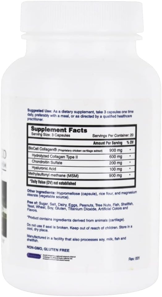 Skin & Joint Health Supplement with Hyaluronic Acid, Biocell Collagen, and MSM - 60 Capsules