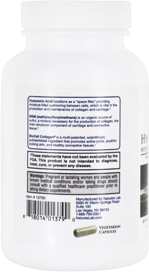 Skin & Joint Health Supplement with Hyaluronic Acid, Biocell Collagen, and MSM - 60 Capsules