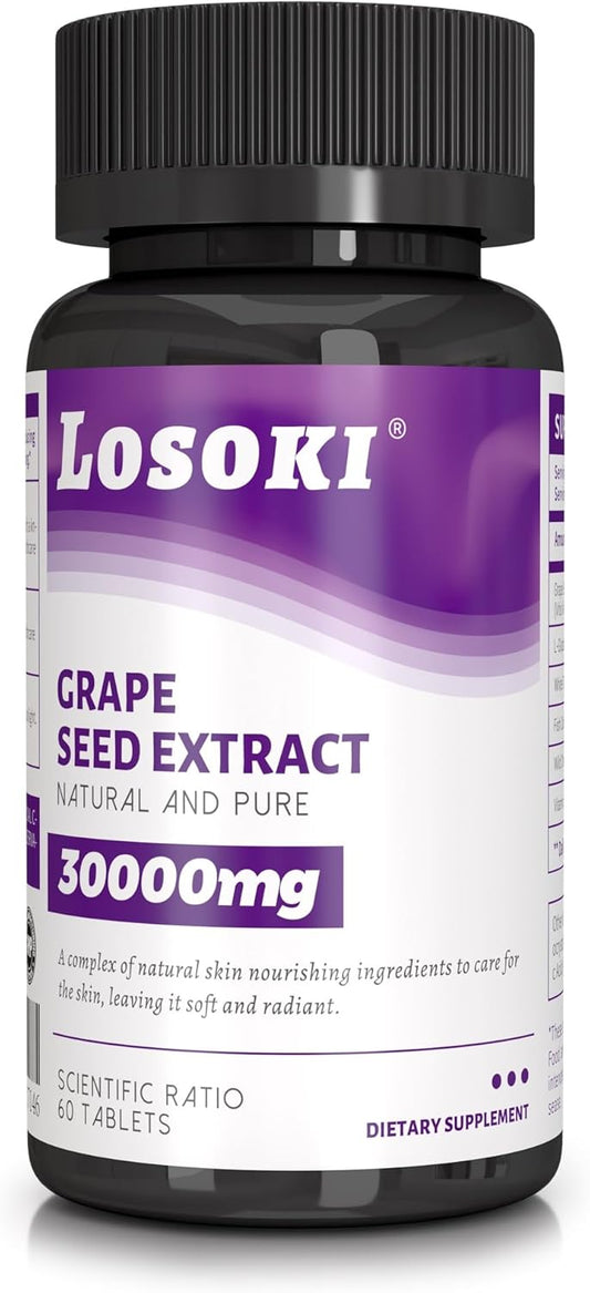 Skin Nourishing Supplement with Grape Seed Extract, Glutathione, Collagen, White Tomato, Wild Cherry, and Vitamin C - 60 Tablets