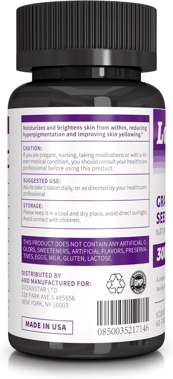 Skin Nourishing Supplement with Grape Seed Extract, Glutathione, Collagen, White Tomato, Wild Cherry, and Vitamin C - 60 Tablets