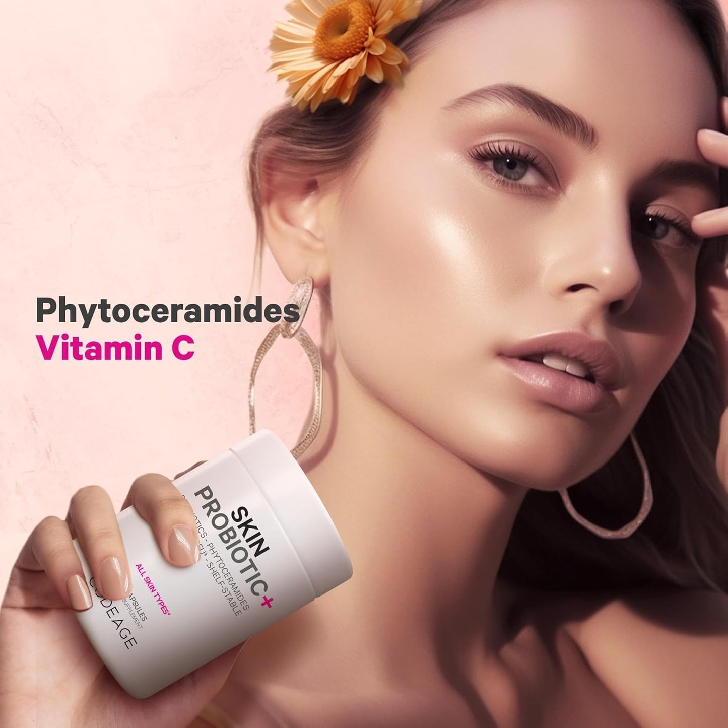 Skin Probiotics + Prebiotics Supplement with Ayurvedic Herbs - 50 Billion CFU - Face Care - Shelf Stable, Non-GMO, Vegan - 60 Capsules