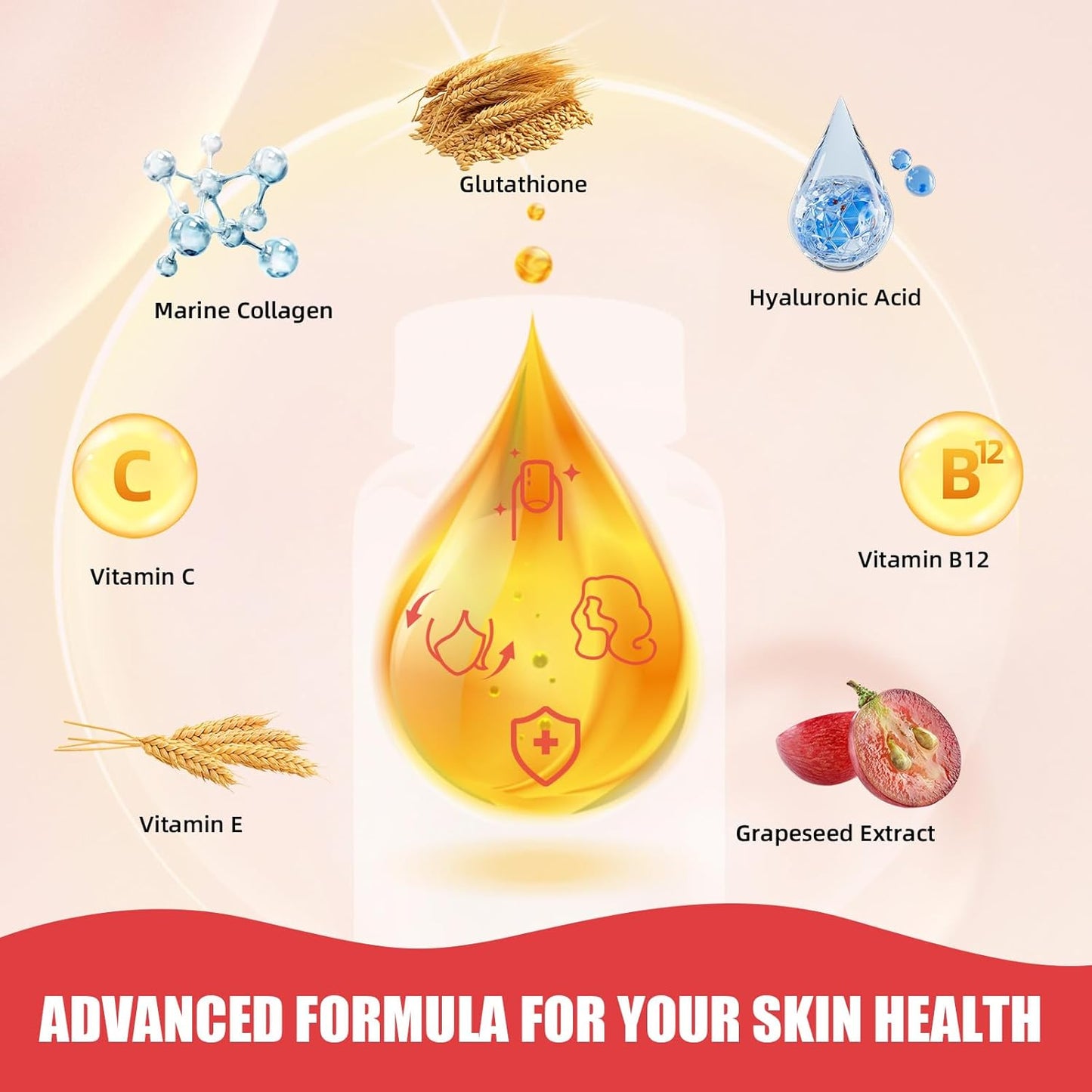 Skin Whitening Glutathione Gummies - 1000mg Supplement with Collagen & Vitamin C - Sugar-Free Anti-Aging Support - Pineapple Flavor - 60ct