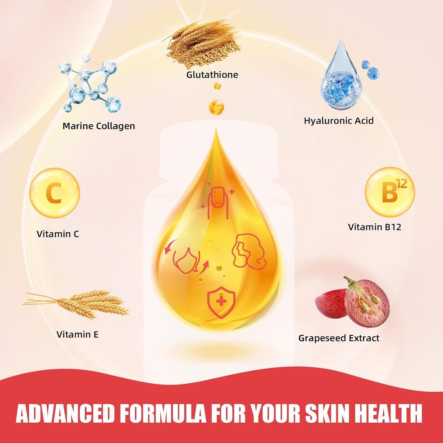 Skin Whitening Glutathione Gummies - 1000mg Supplement with Collagen & Vitamin C - Sugar-Free Anti-Aging Support - Pineapple Flavor - 60ct