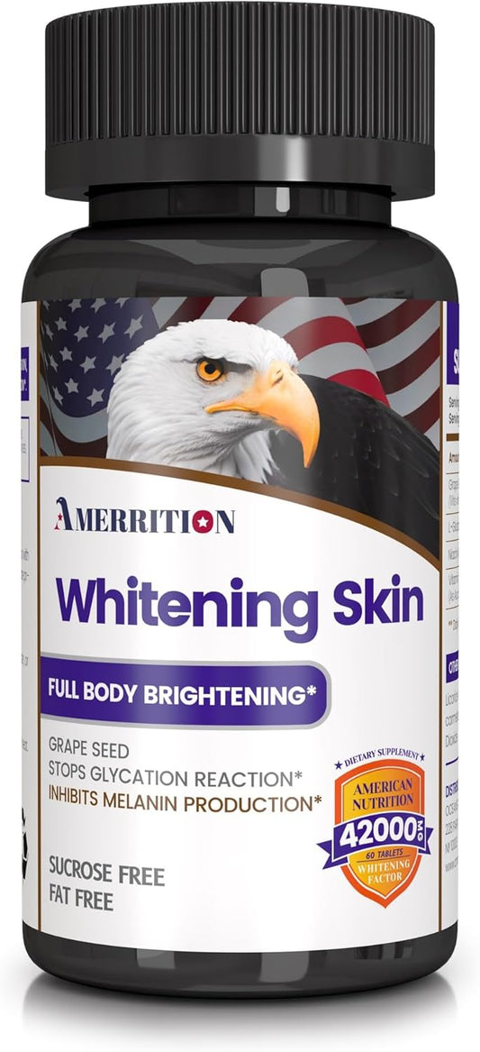 Skin Whitening Supplement with Grape Seed Extract, Glutathione, Vitamin B3 & C - 60 Tablets by Amerrition