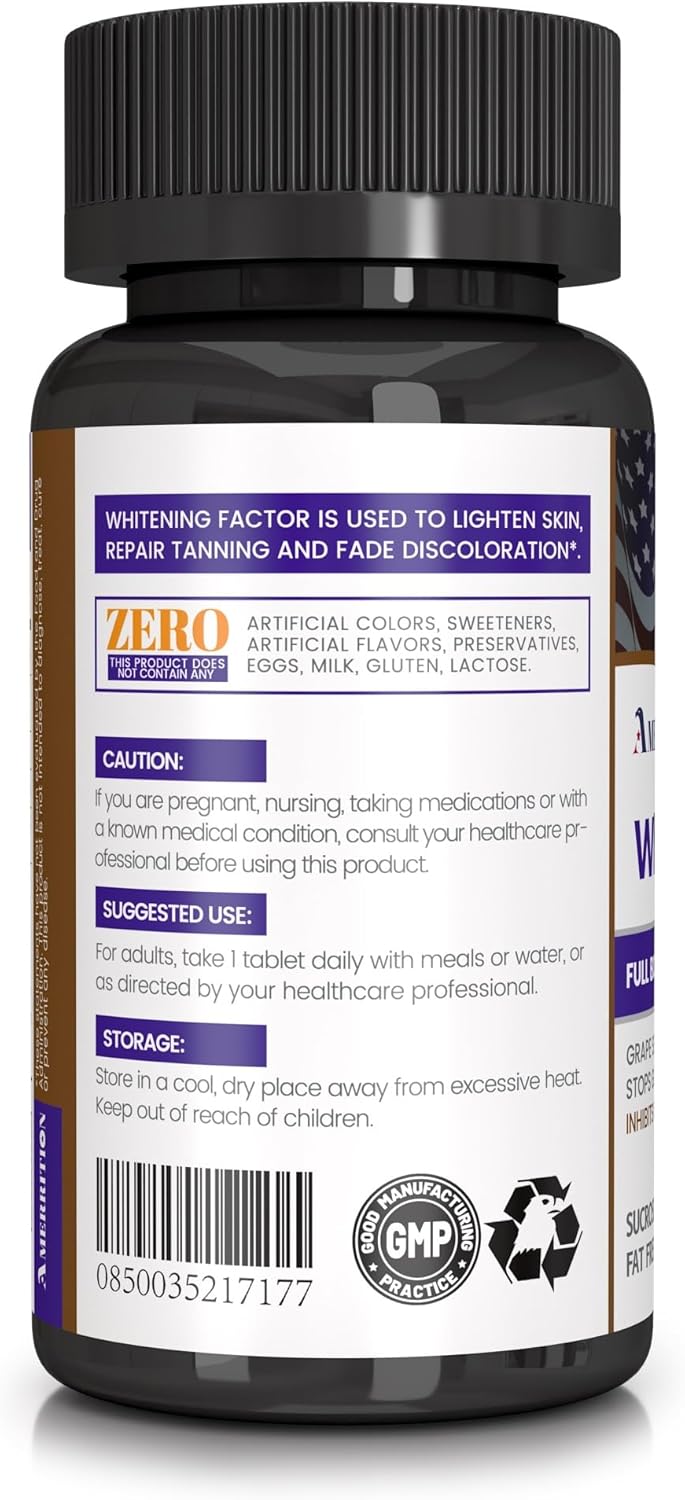 Skin Whitening Supplement with Grape Seed Extract, Glutathione, Vitamin B3 & C - 60 Tablets by Amerrition