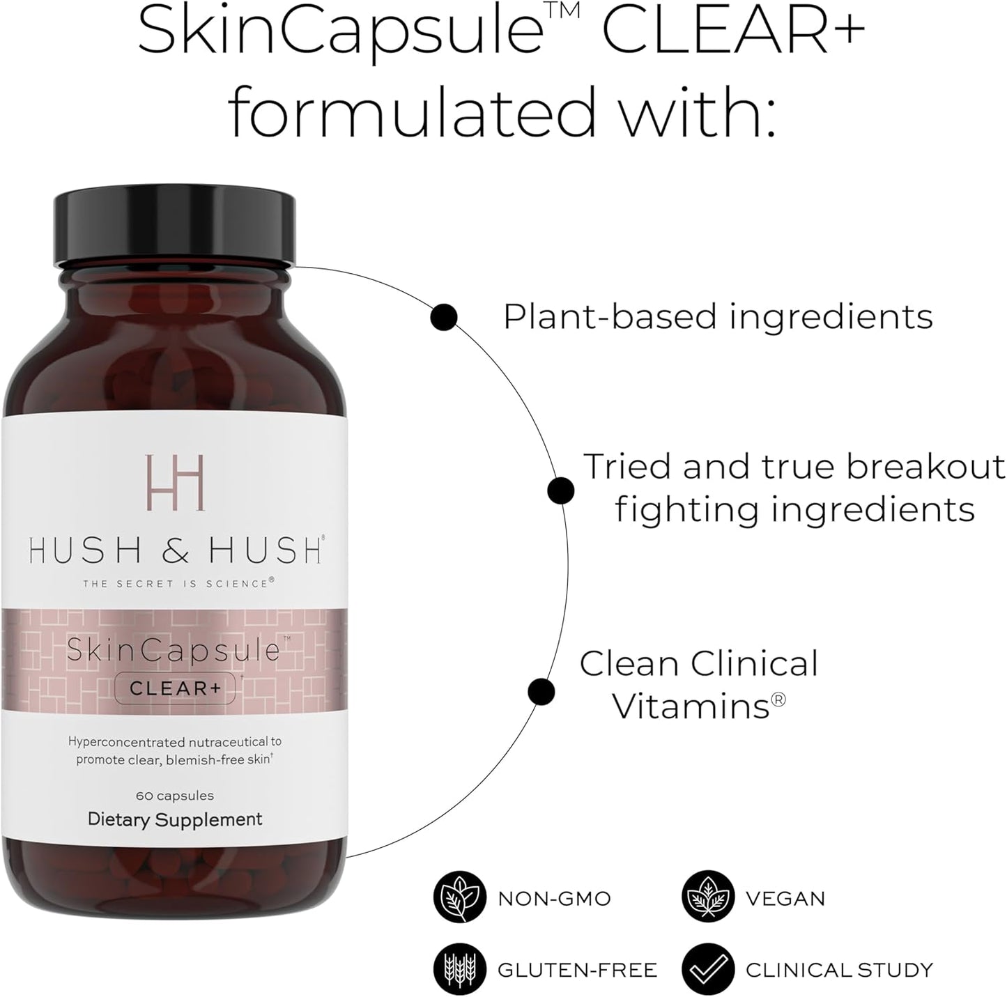 SkinCapsule™ Clear+ Acne Treatment Supplement - Vegan Nutraceuticals with Vitamin A, Turmeric, Dandelion Root, Zinc - 60 Capsules