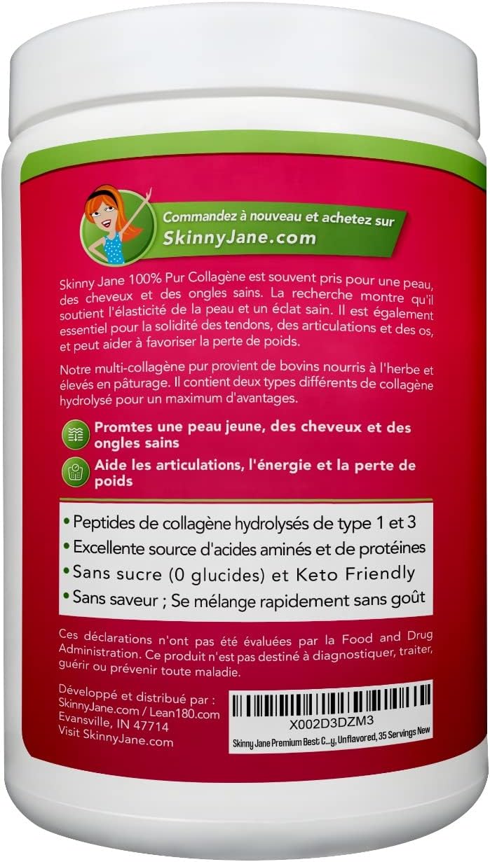 Skinny Jane Premium Collagen Peptides Powder - Anti Aging, Skin Rejuvenation, Hair & Nail Health, Joint Pain Relief - Supports Keto Diet, Zero Carbs - 35 Servings