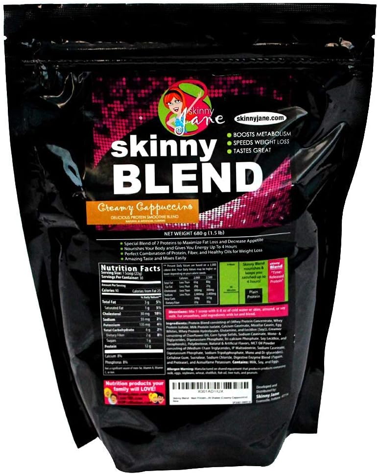 Skinny Jane Skinny Blend Creamy Cappuccino Protein Shake - Best Meal Replacement for Women - Low Carb Weight Loss Supplement - Appetite Suppressant with 30 Shakes
