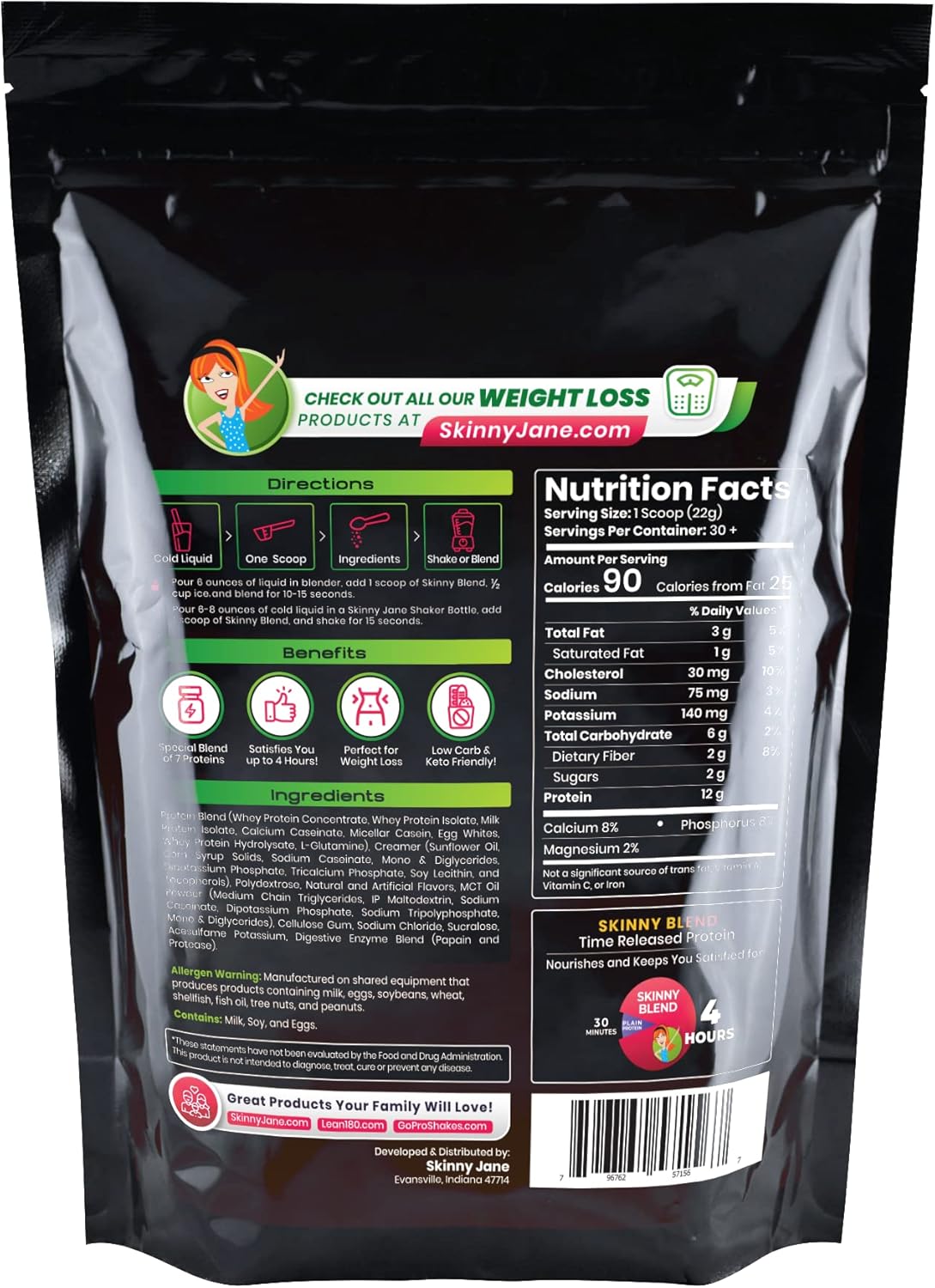 Skinny Jane Skinny Blend Strawberry Protein Shake for Women - Best-Tasting Meal Replacement for Slim Fast Weight Loss - Low Carb Breakfast with Appetite Suppressant - 30 Delicious Shakes