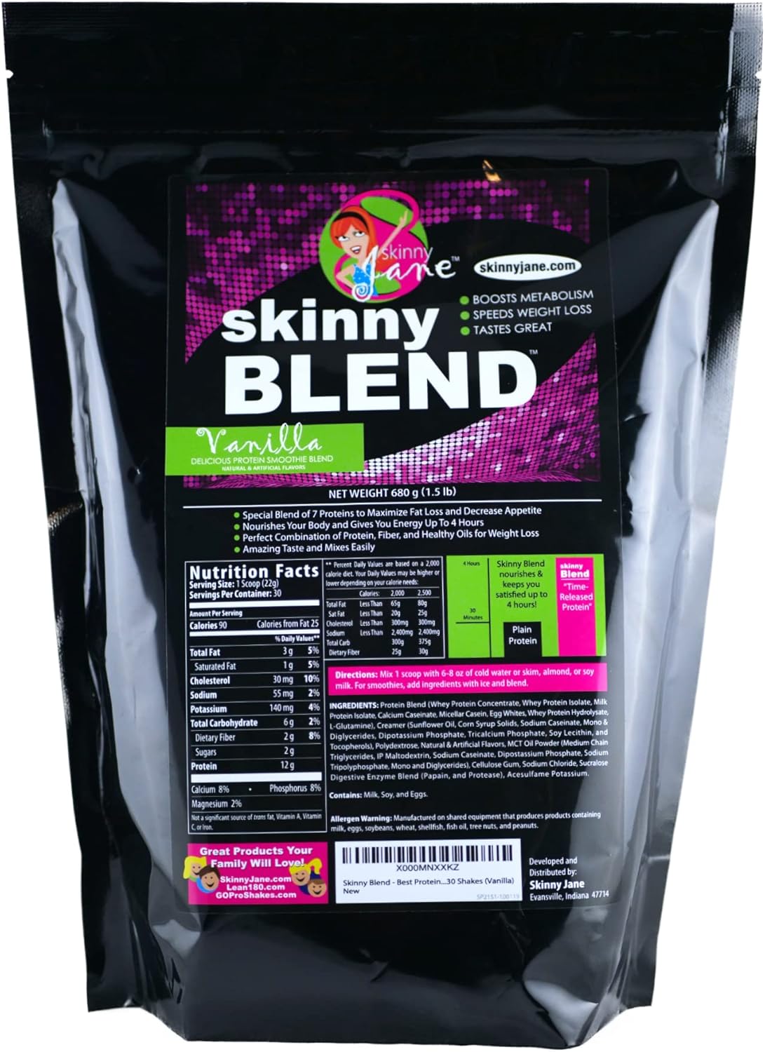 Skinny Jane Skinny Blend Vanilla Protein Shake - Best Tasting Shake for Women - Supports Weight Loss, Meal Replacement, Low Carb Breakfast - Appetite Suppressant - 30 Delicious Shakes