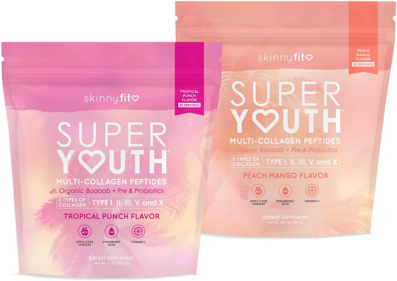 SkinnyFit Super Youth Collagen Bundle in Tropical Punch & Peach Mango Flavor