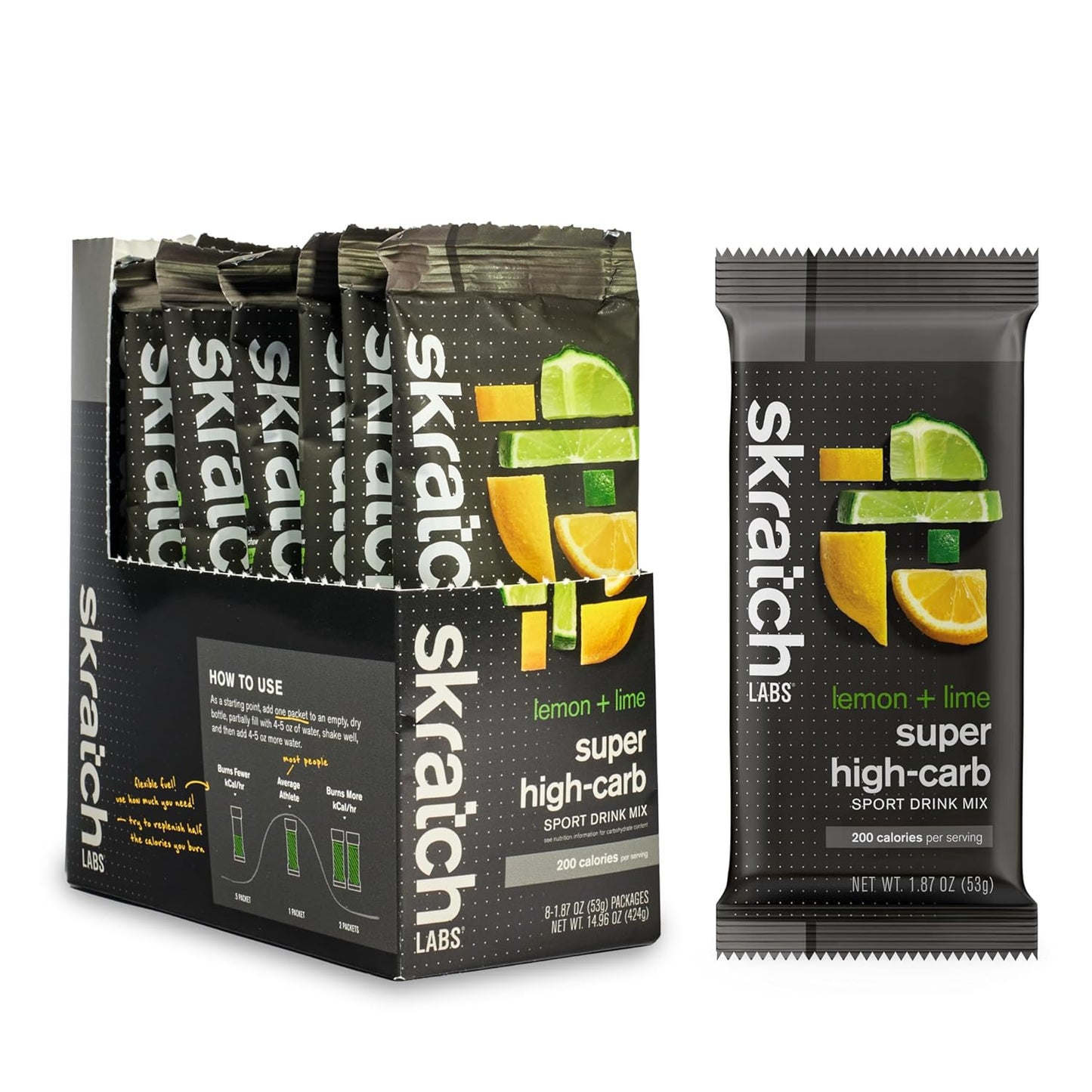 Skratch Labs Cluster Dextrin Carb Drink Mix Packets with Electrolytes - Lemon Lime Flavor - 8 Single Servings