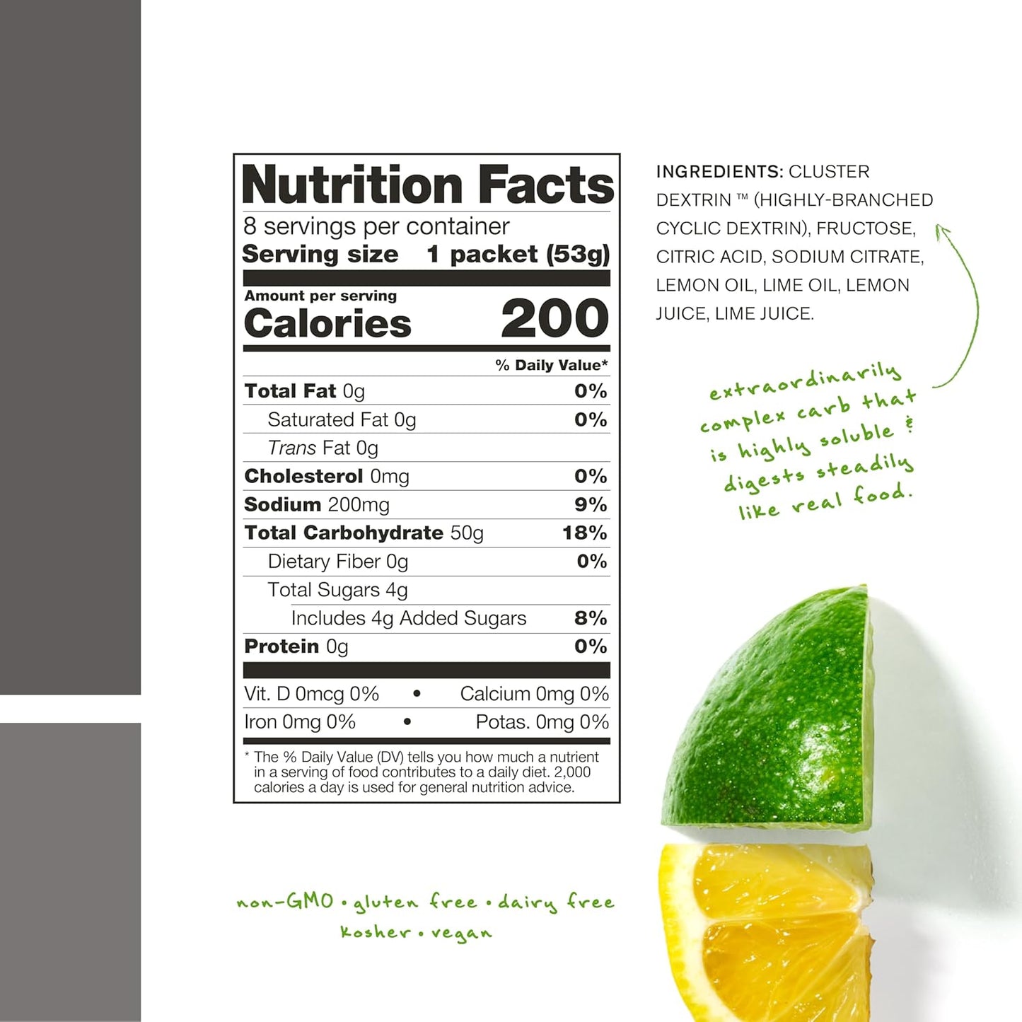 Skratch Labs Cluster Dextrin Carb Drink Mix Packets with Electrolytes - Lemon Lime Flavor - 8 Single Servings