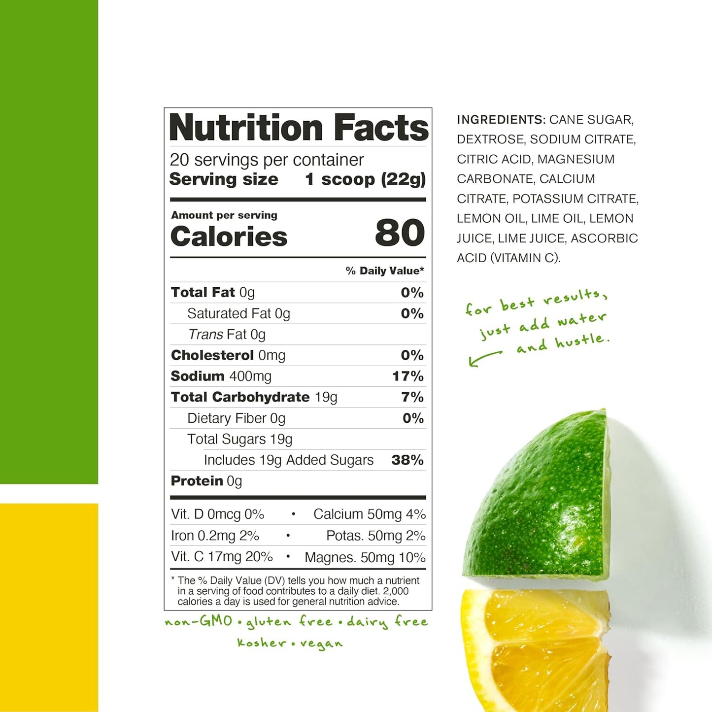 Skratch Labs Electrolyte Hydration Powder Mix - Lemon Lime Flavor - 20 Servings - Non-GMO, Vegan, Kosher - Ideal for Exercise and Endurance